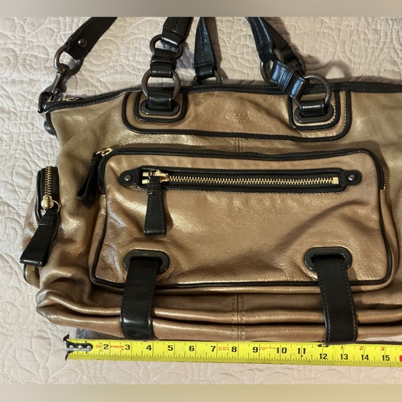 COACH Bronze Metallic Chocolate Brown Leather Shoulder Bag w Strap & Hangtag - Picture 5 of 14